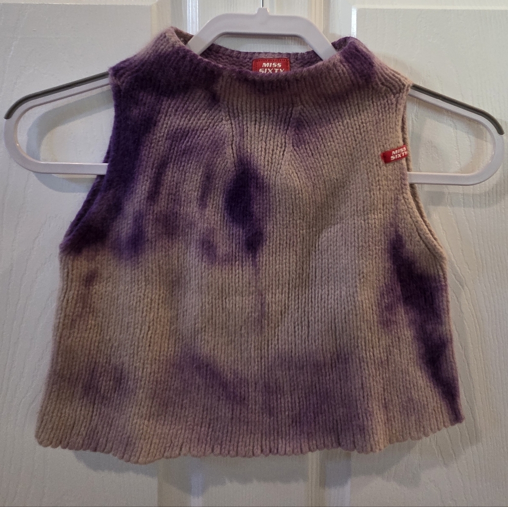 Miss Sixty Y2K Purple Knit Crop Sleeveless Sweater Top Women's Small